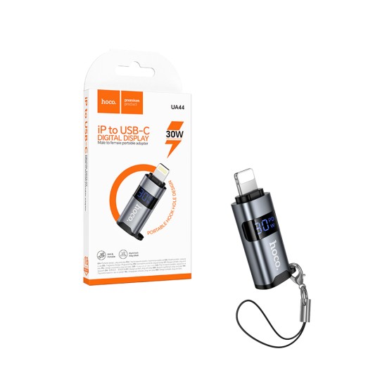 Hoco OTG Adapter UA44 Lightning Male to Type-C Female With Screen Display Metal Gray